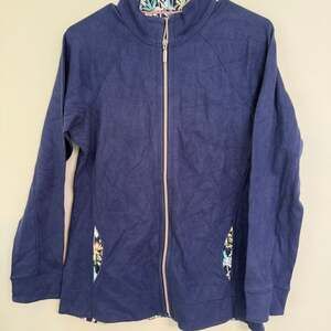 Tommy Bahama Full Zip Sweater Women's Medium Purple Floral Preppy Golf Jacket